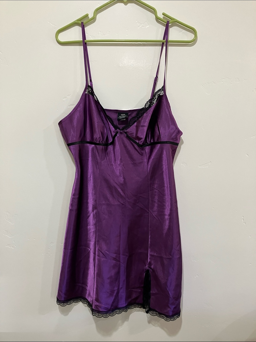 Apt. 9 Violet Satin Chemise with Black Lace Trim